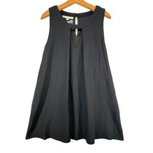 Boston Proper Dress L Black Mini Dress A-Line Keyhole Pockets Modern City NEW